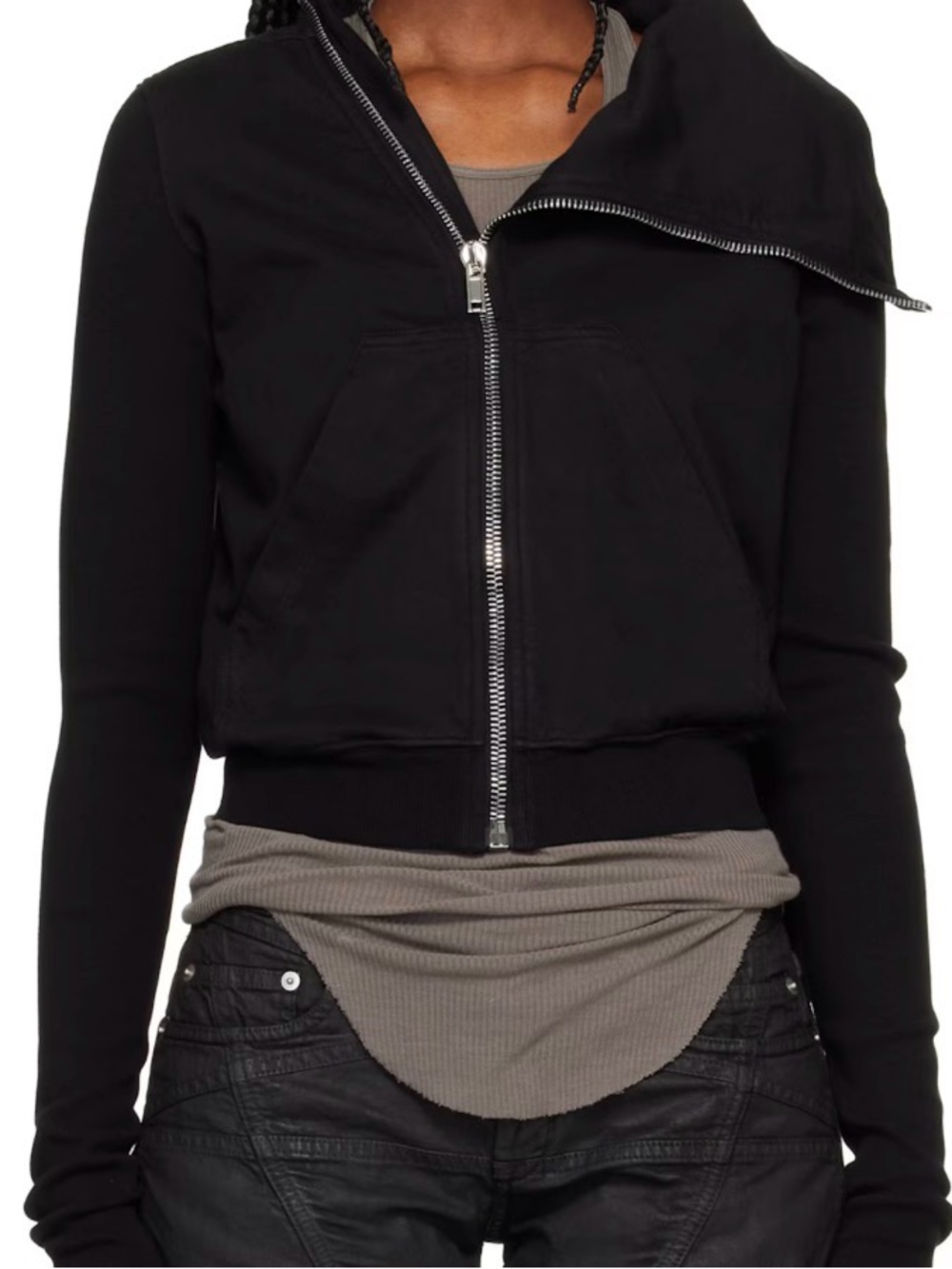 Rick Owens Black Asymmetrical Zip Bomber Jacket